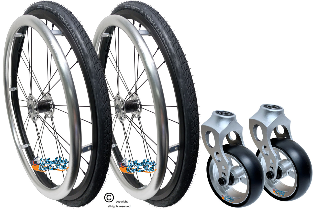 SHIVOXX 24"x1" (540) Wheels with Schwalbe Marathon Plus Tire &  Caster Fork Assembly