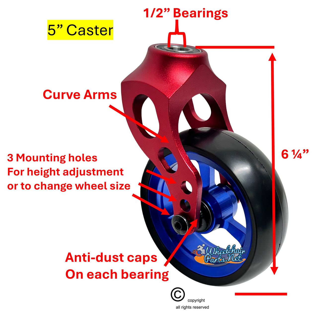 SHIVOXX 24"x1" (540) Wheels with Pneumatic Blue Primo V-Trak Tire &  Caster Fork Assembly