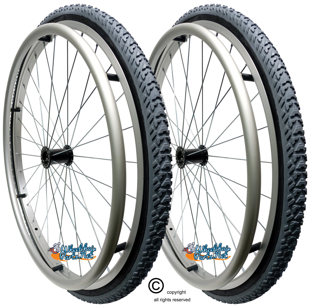 24" x 1 3/8"Wheel Assembly With Primo  ALL TERRAIN Tire, 30 spokes & Aluminum Pushrim