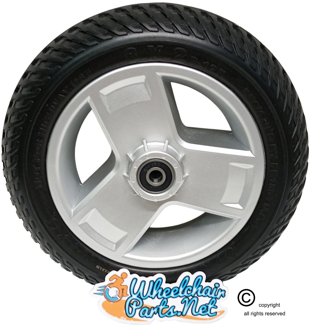 8"x2" (200x50) Front Wheel Assembly (No-Flat) for Go-Go & Pride 3-Wheel Travel Mobility Scooters