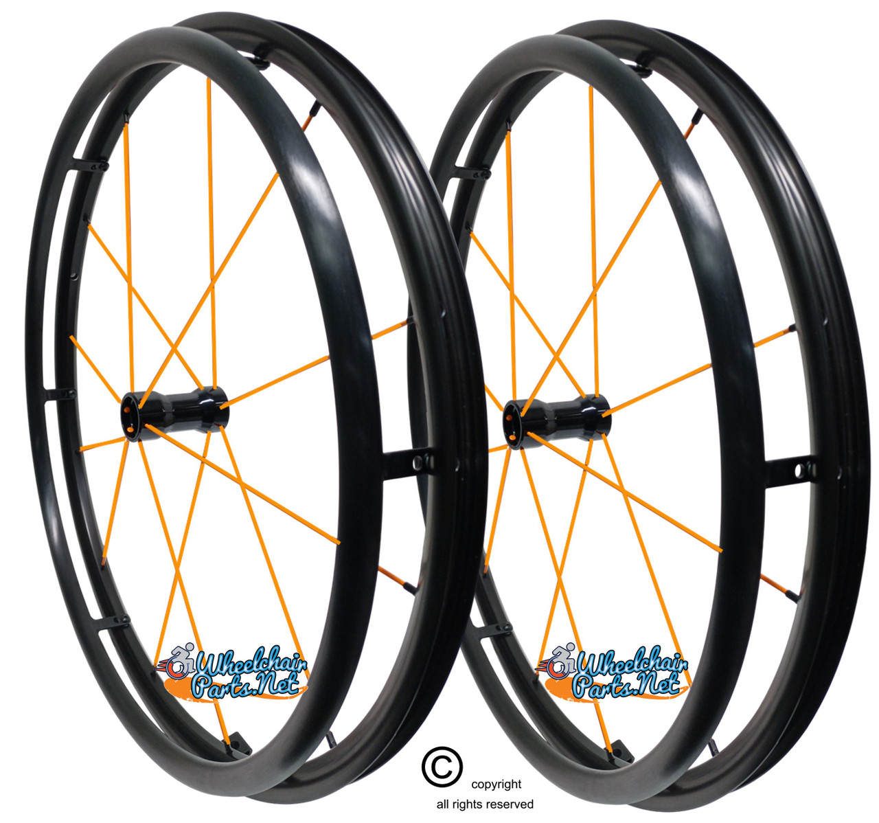 SHIVO-DX12 24" Wheel with 12 Orange Spokes and Narrow Lightweight Hub. Set of 2