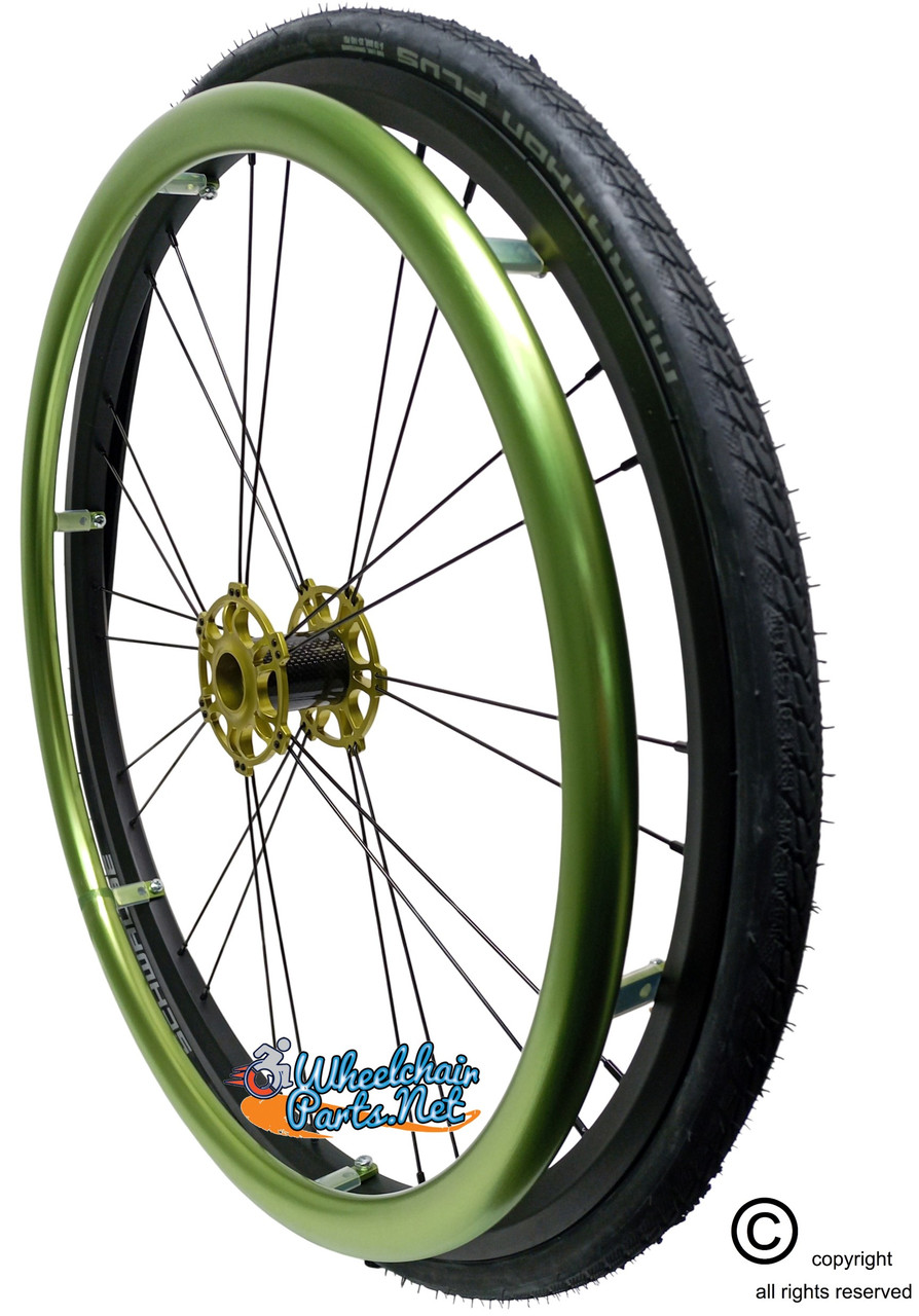 ShiproxiD 24" (540) D-Shape Lime Green Aluminum Pushrim with 6 Mounting TABS. Set of 2. Choose color