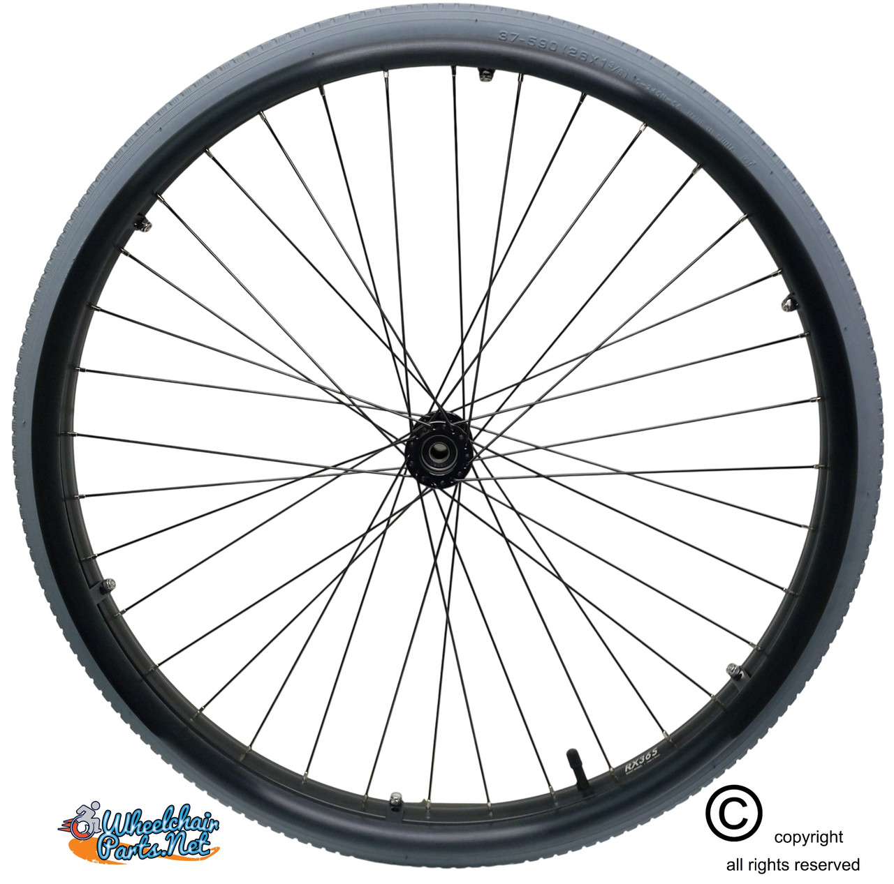 SET of 2,  26"x1 3/8" (590mm) PNEUMATIC ASSEMBLY, 36Spoke Rim TIRES & TUBES. PUSH RIMS