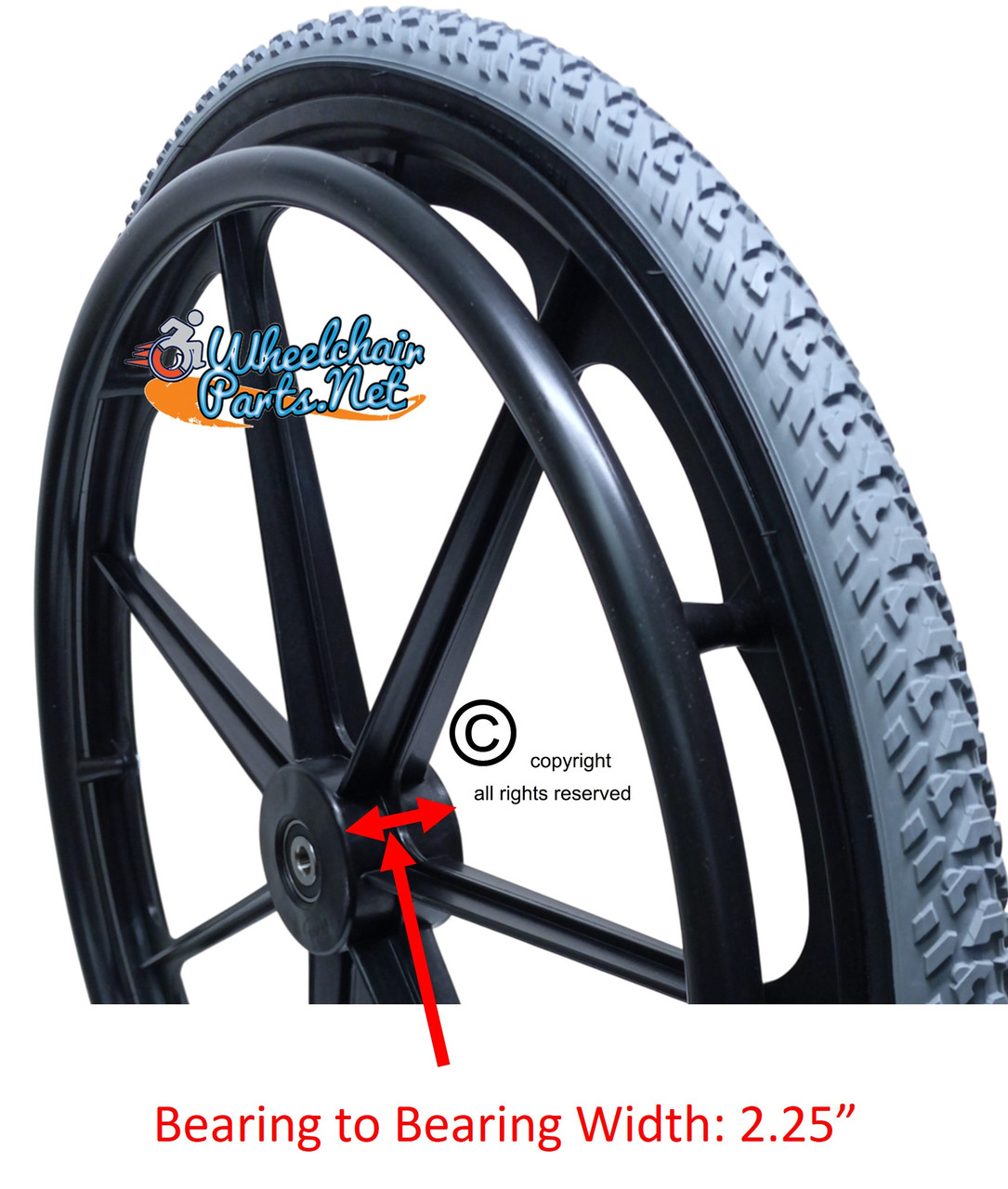 24" x 1 3/8" Invacare 7 spoke Wheel with All Terrain Pneumatic Tires and HD Inner Tubes. Sold as Pair