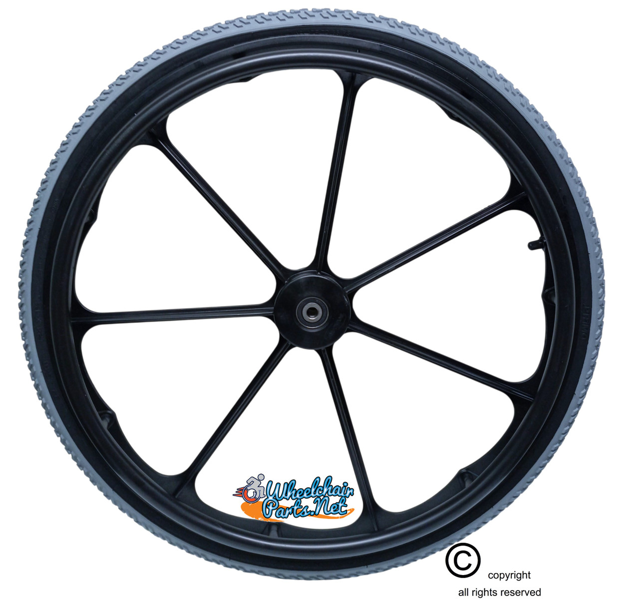 24" x 1 3/8" Invacare 7 spoke Wheel with All Terrain Pneumatic Tires and HD Inner Tubes. Sold as Pair
