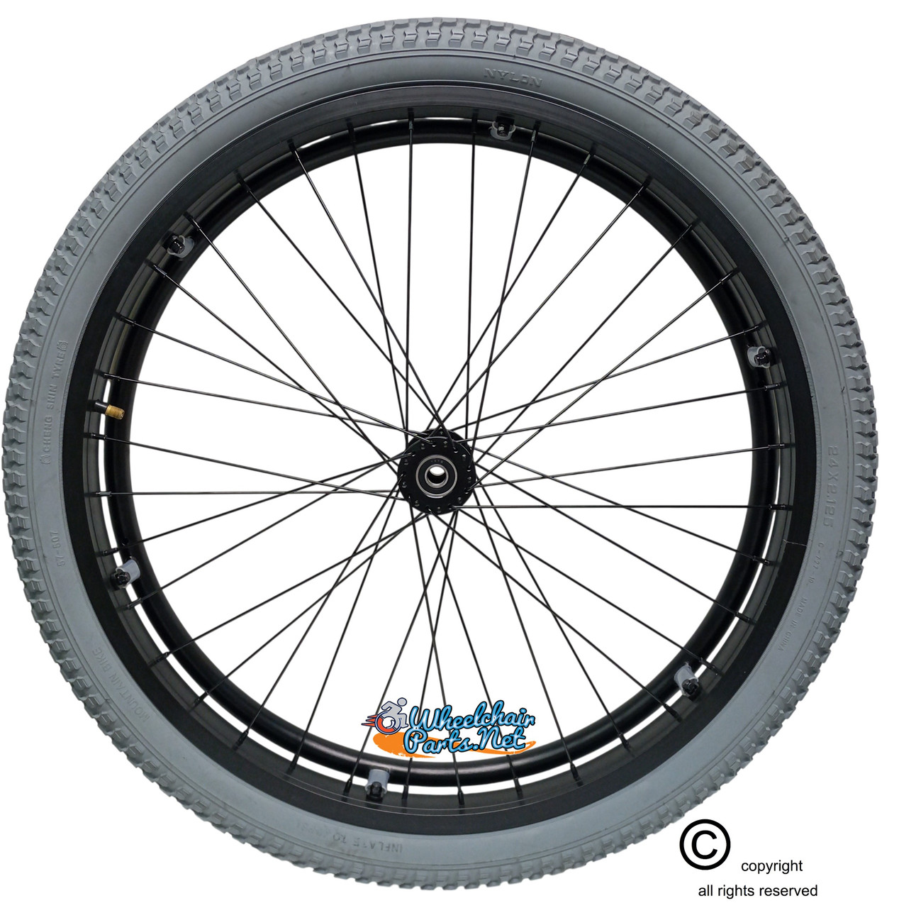 24" x 2.125" (57-507) 36 Spoke Rim with All Terrain Grey Color Tire. Set of 2