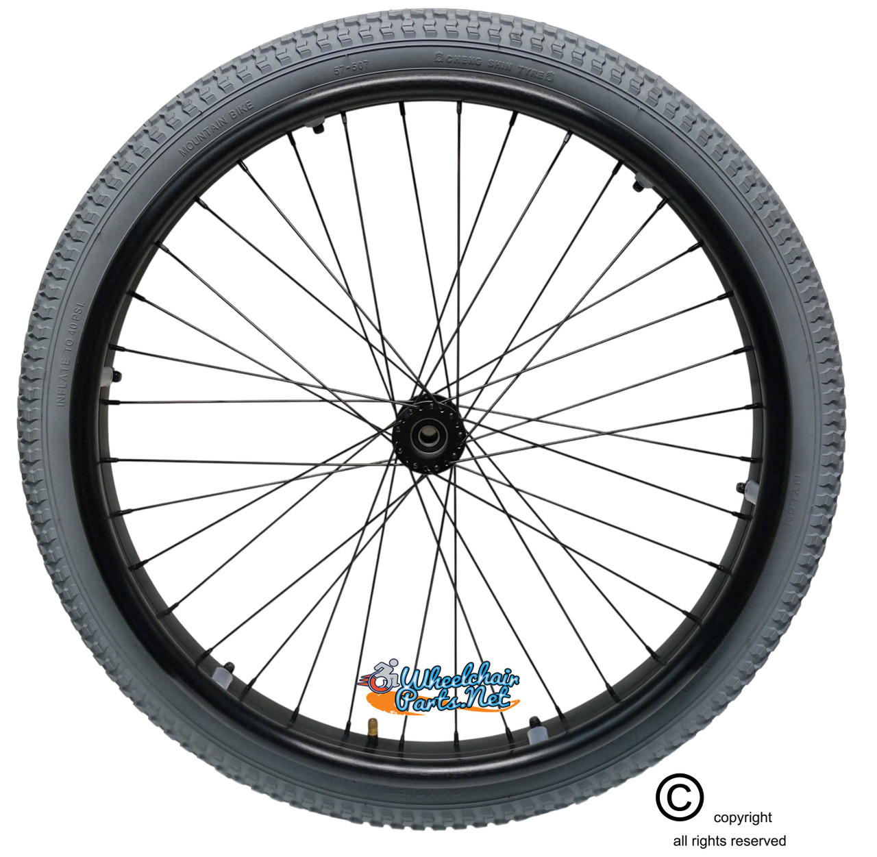 24" x 2.125" (57-507) 36 Spoke Rim with All Terrain Grey Color Tire. Set of 2