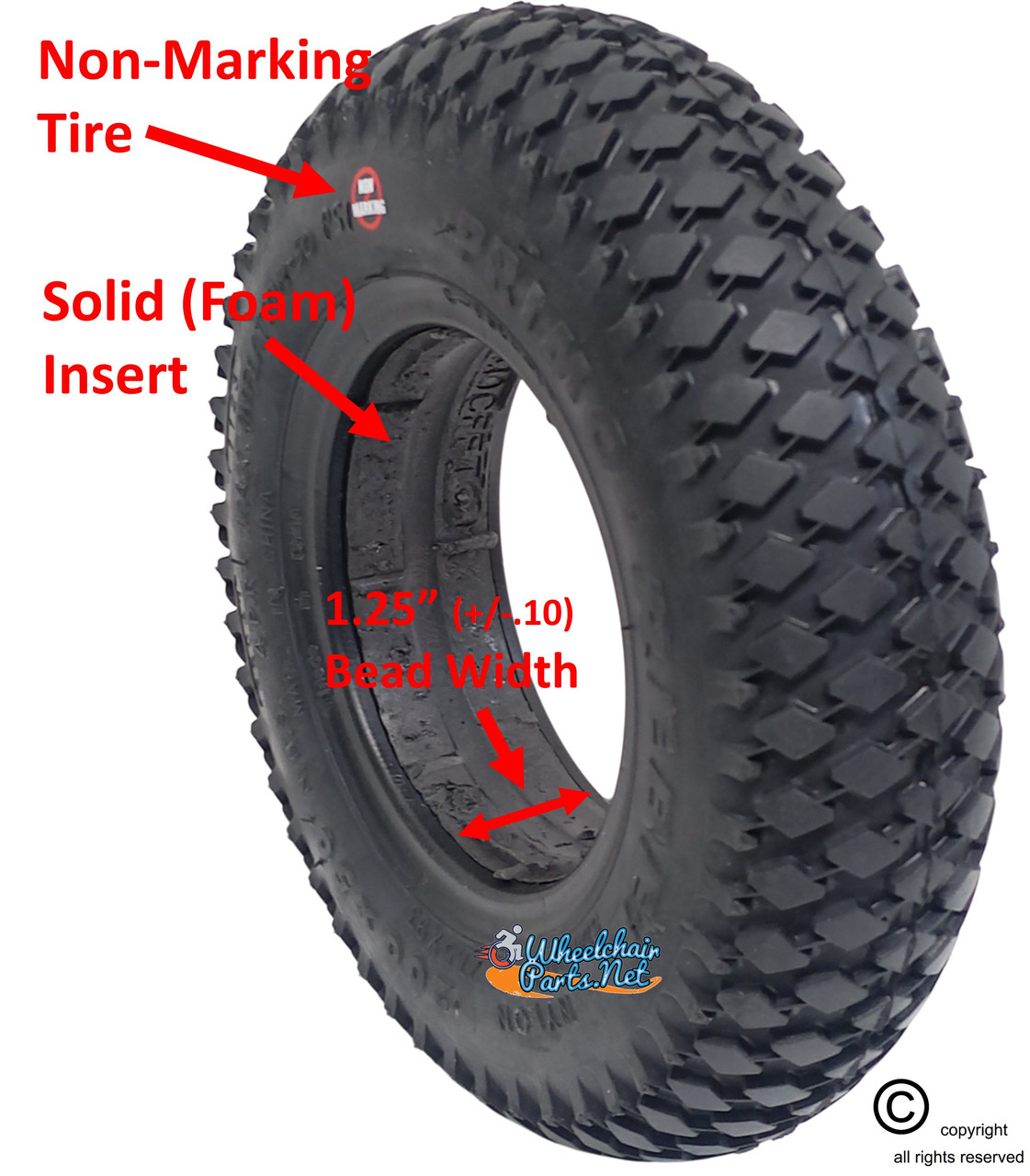 8"X2" (200X50) KNOBBY TREAD, NON-MARKING FOAM FILL TIRE