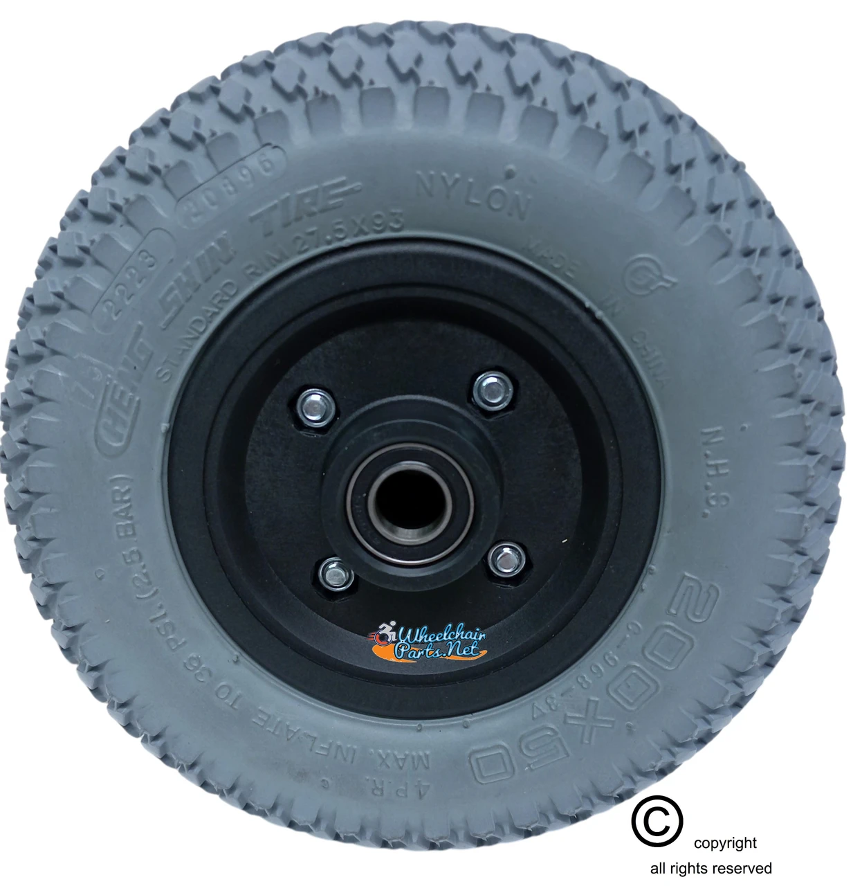 200x50 (8" X 2") Pneumatic Tire & Tube Wheel Assembly With 7/16" bearings.