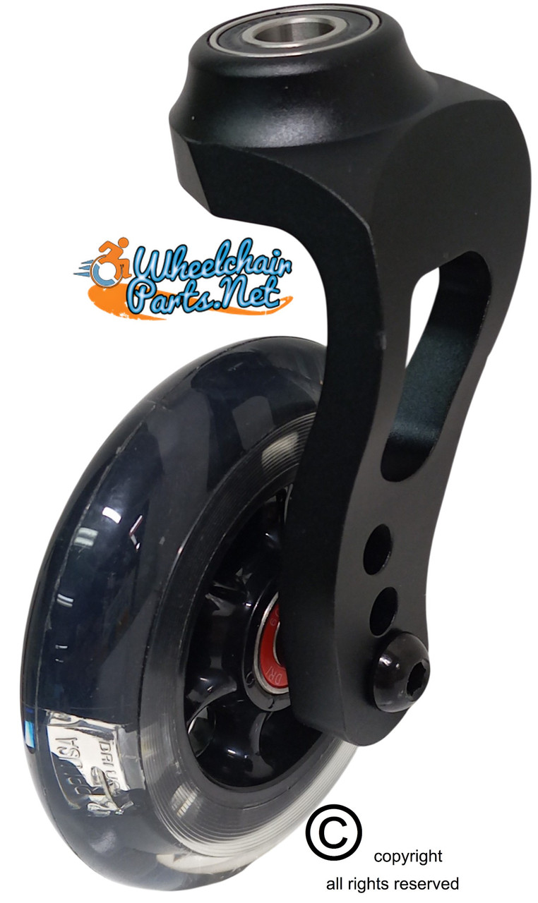 5" SHORT Aluminum Single-Sided Wheelchair Fork Assembly with 4" x 1" LED Wheel. Set of 2