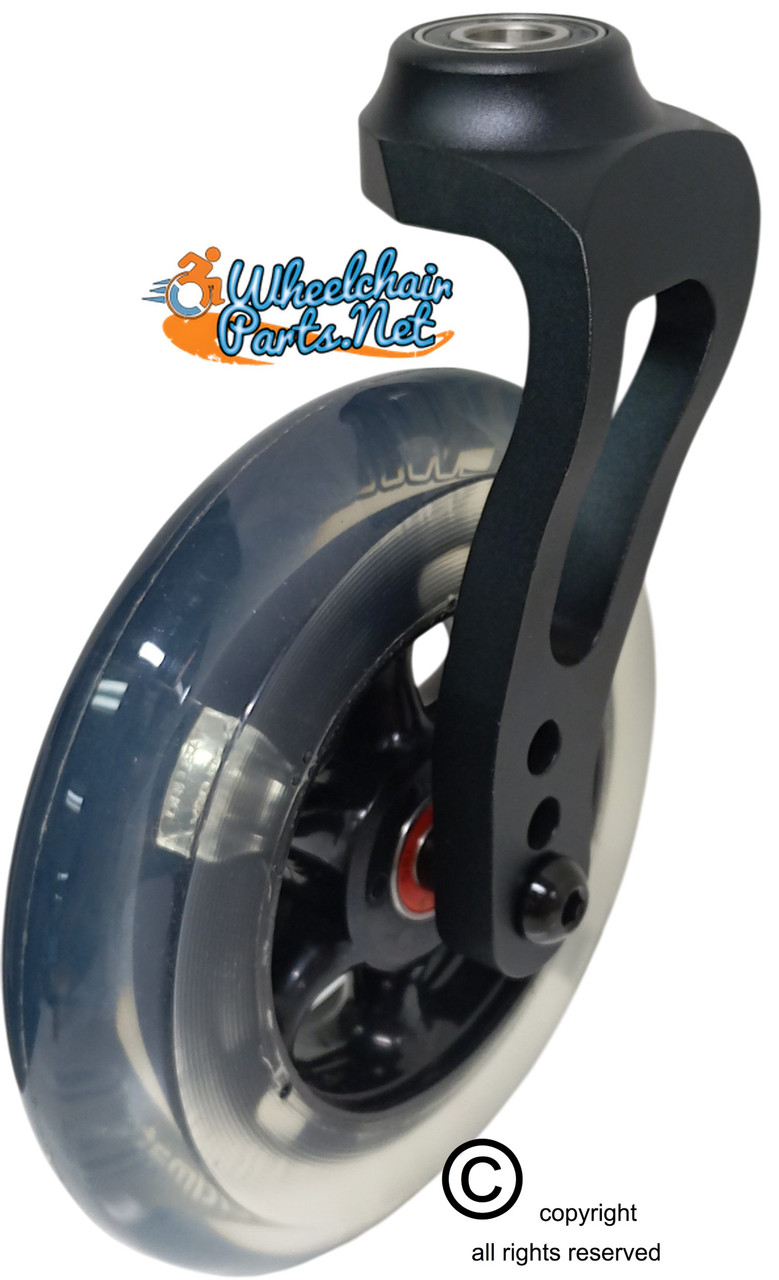 6" STANDARD Aluminum Single-Sided Wheelchair Fork Assembly with 6" x 1 1/4" LED Wheel. Set of 2