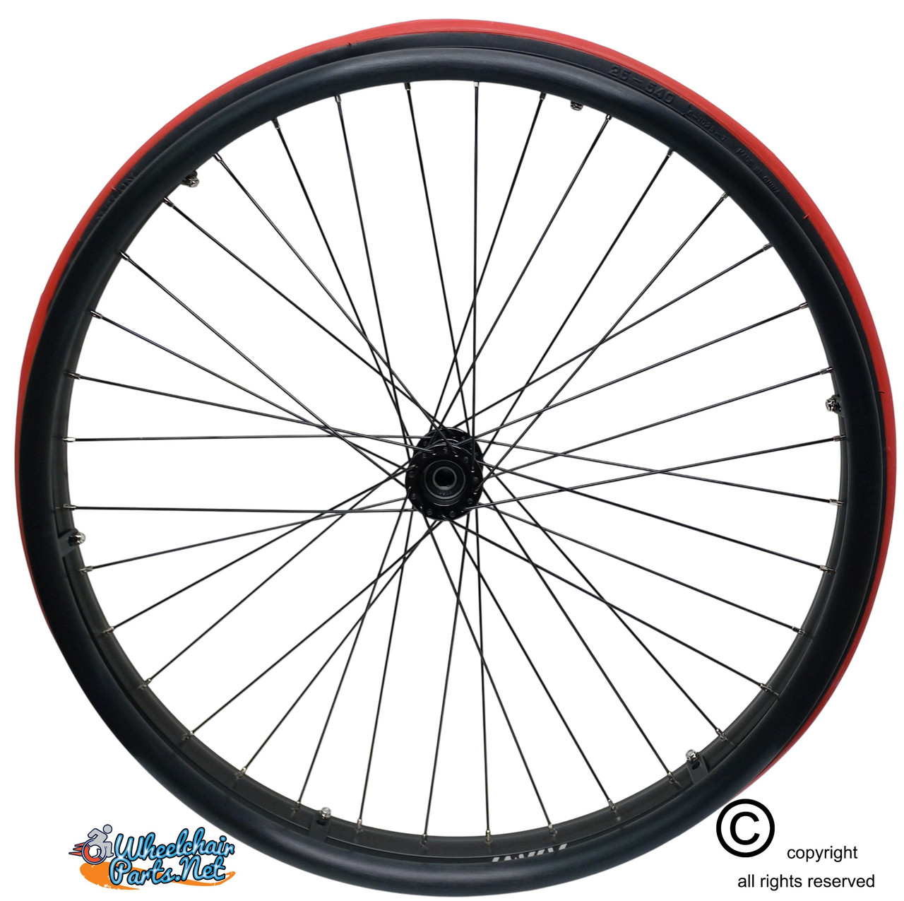 SET of 2,  26"x1 3/8" (590mm) PNEUMATIC ASSEMBLY, 36Spoke Rim, Racer Red TIRE & TUBE. PUSH RIMS