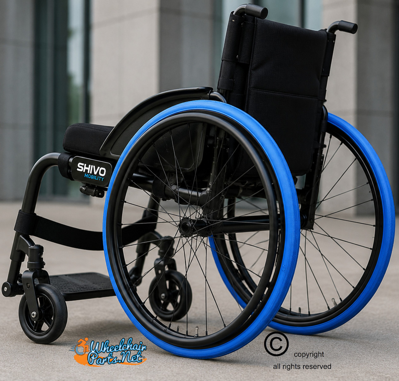 SET of 2,  26"x1 3/8" (590mm) PNEUMATIC ASSEMBLY, 36Spoke Rim, Racer Blue TIRE & TUBE. PUSH RIMS