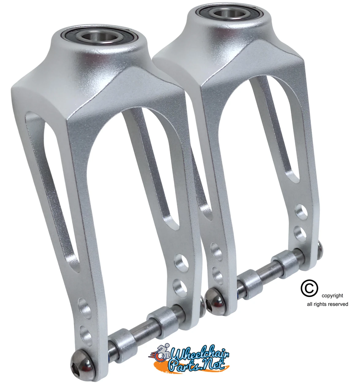 Standard Aluminum Caster Fork, Silver Anodize. For use with 4"-7" Wheels. Price is for a set of 2