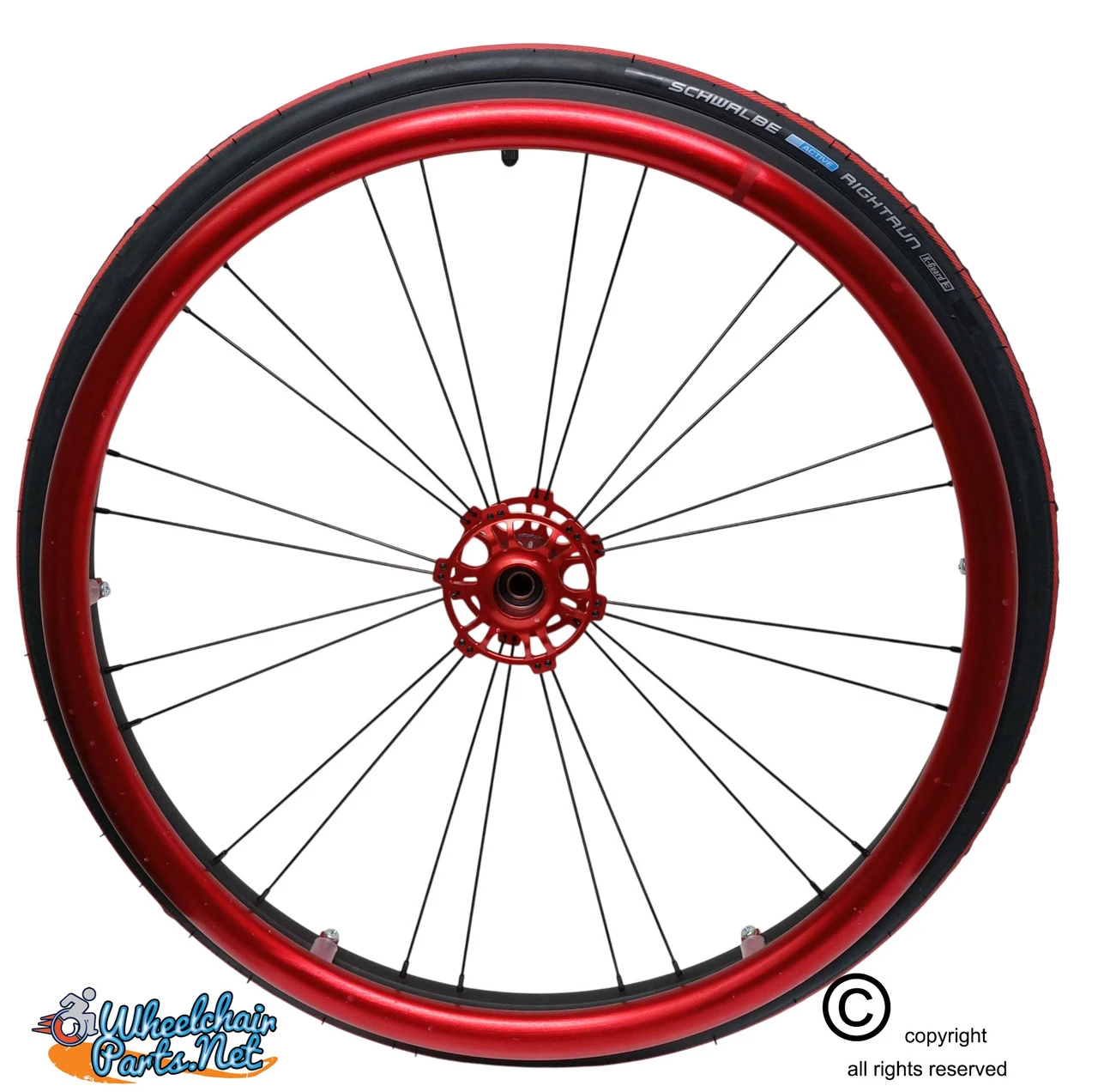 SHIVOXX 24" X 1" (540 Mm) Wheels with Schwalbe RightRun Red Tires. Red Pushrim, Aluminum/Carbon Hub and 1/2" Bearings | Set of 2