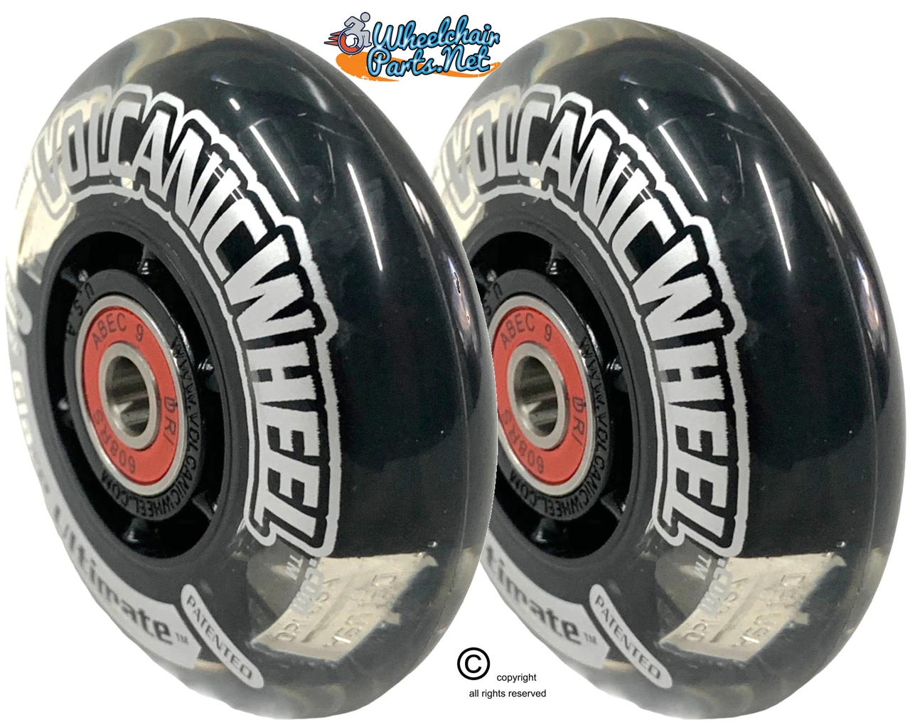 80mm  (3" x 1.10") Self-Lighting Wheelchair Caster Wheel with 8 LED Lights & 5/16" ABEC-5 Bearings | Set of 2