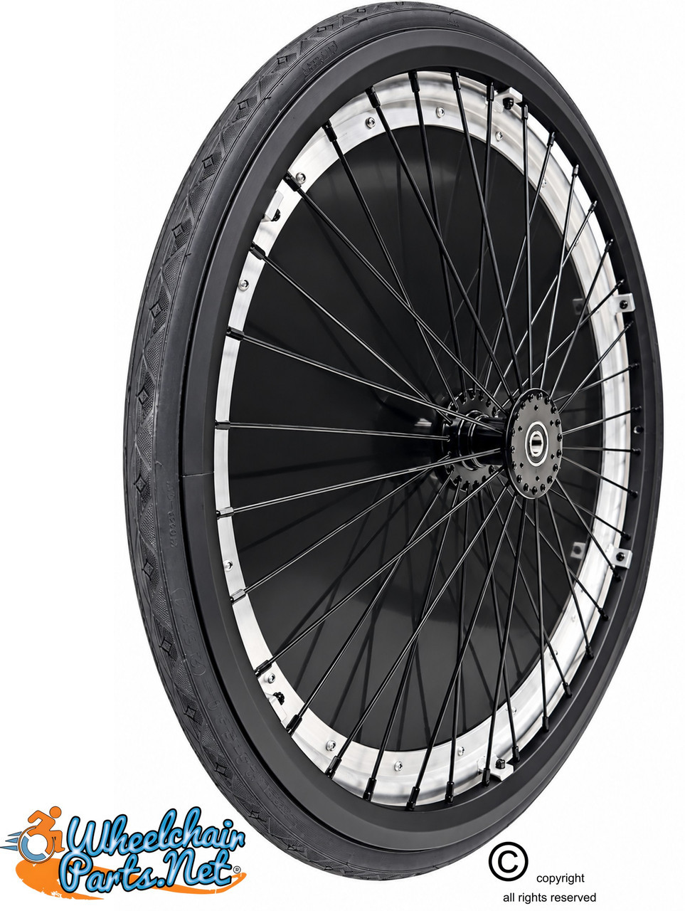 25" (559mm) Rugby Wheelchair Rear Wheel with 5/8" Bearing, Kenda Pneumatic Tire & Pushrim | Sold Individually