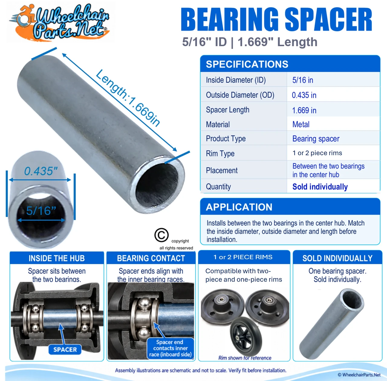 5/16" ID x 1.67" Length Bearing Spacer | Sold Individually