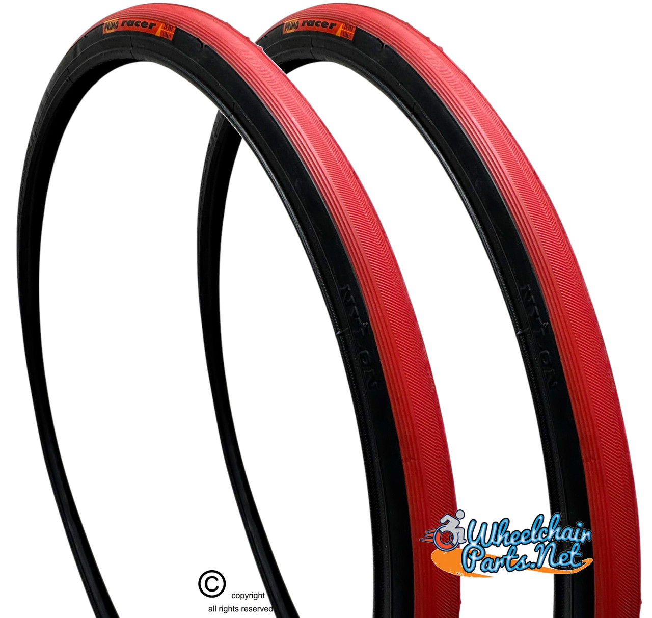 26 X 1" (25-590) PRIMO RACER AIR PNEUMATIC TIRE. RED TREAD/BLACK SIDE WALLSOLD AS PAIR