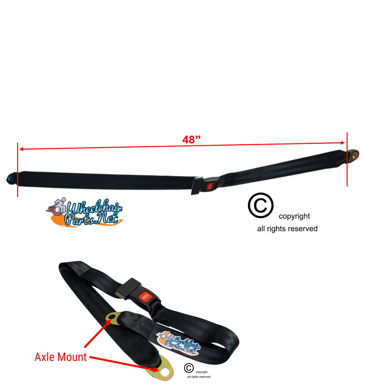 60" Long Axle Mount Positioning Belt, Push Button Buckle, 2" Webbing.