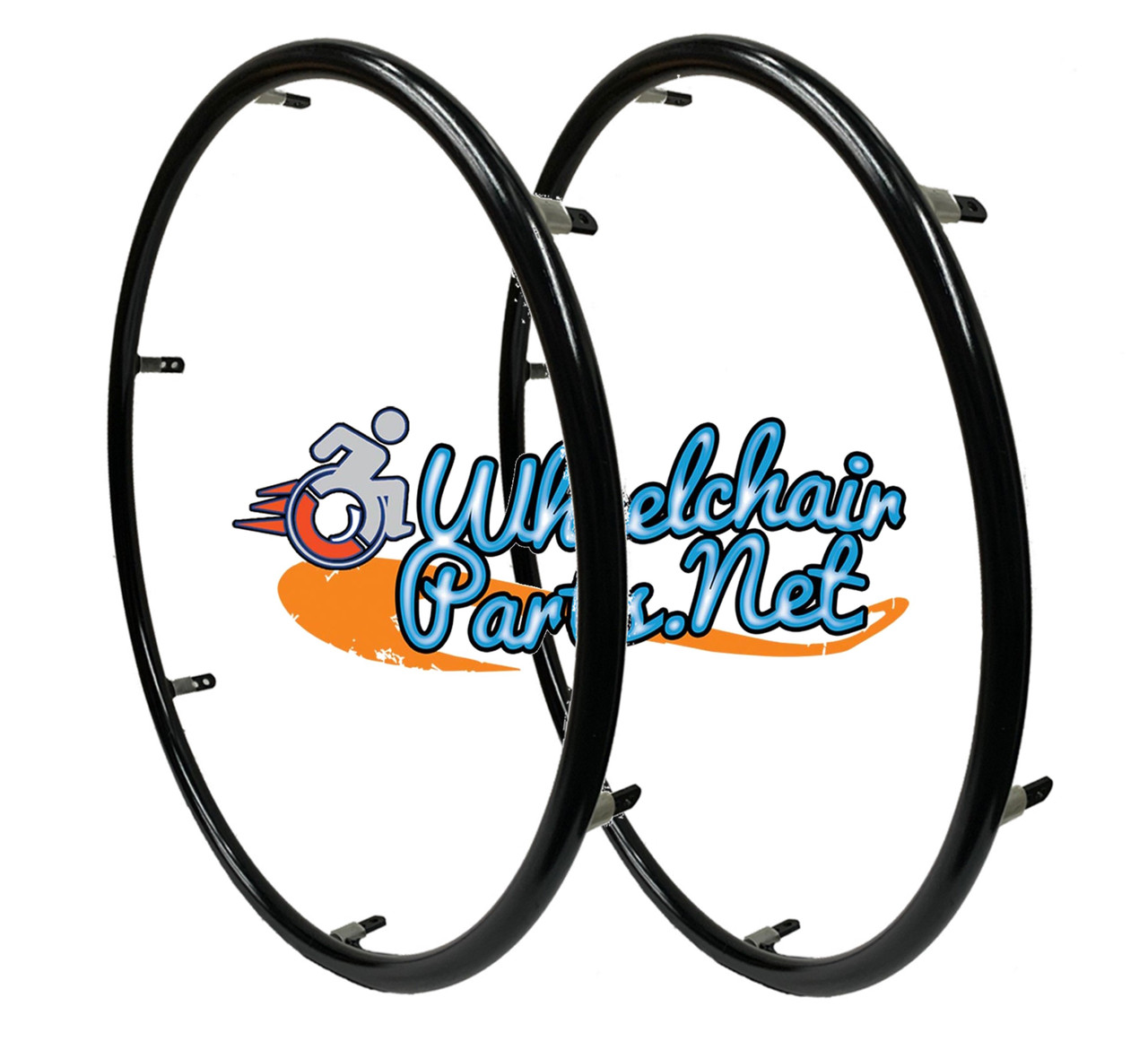 25" (559") Pushrims with 6 Mounting Tabs. BLACK Anodized Pushrims. Set of 2