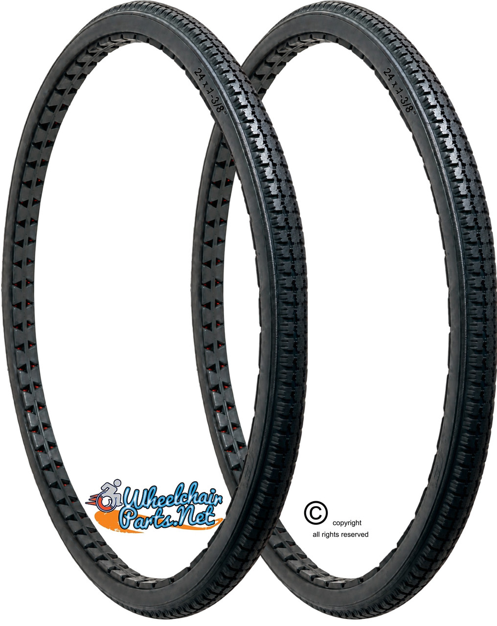 24" x 1-3/8" Black C-63 Solid Polyurethane Tire | Set of 2