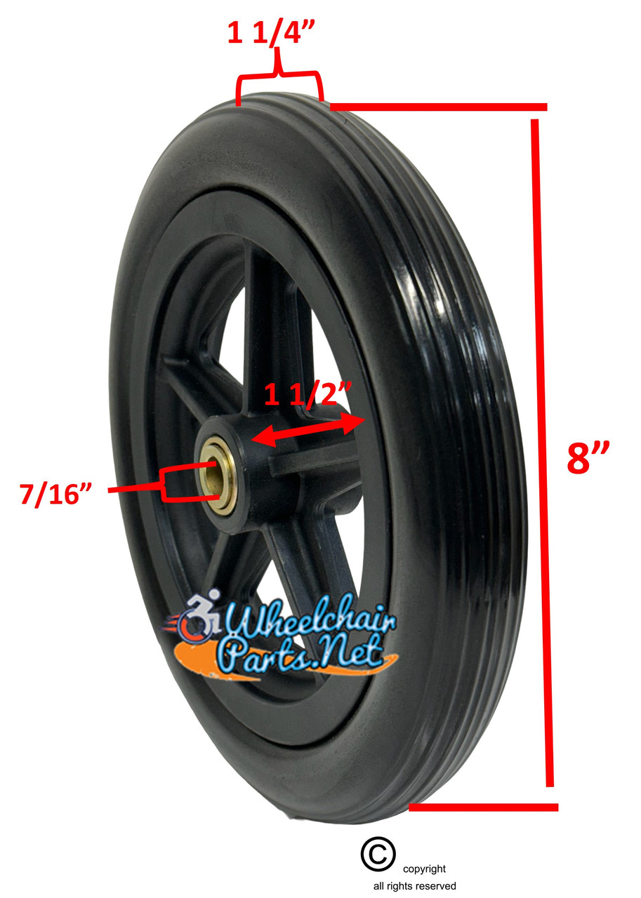 8" X 1" 5 SPOKE BLACK URETHANE TIRE , 1 1/2" HUB - ONE PAIR