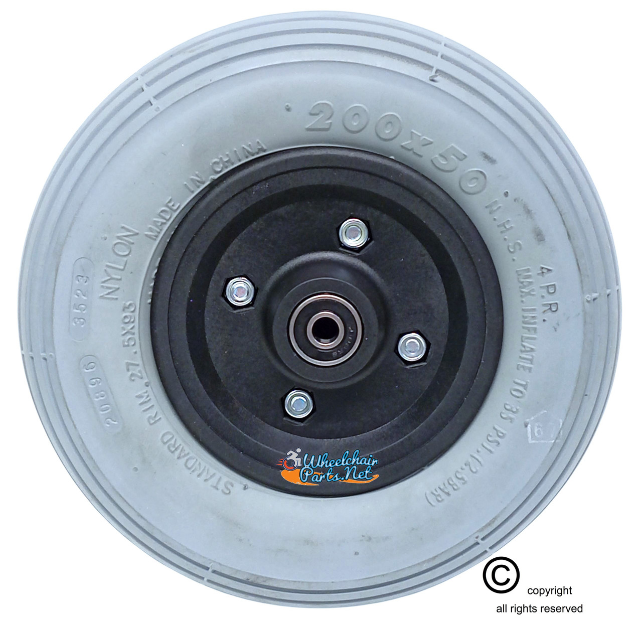 8 x 2"(200X50) Pneumatic Tire and Tube Caster Wheel with 7/16" Bearings. Sold as Pair