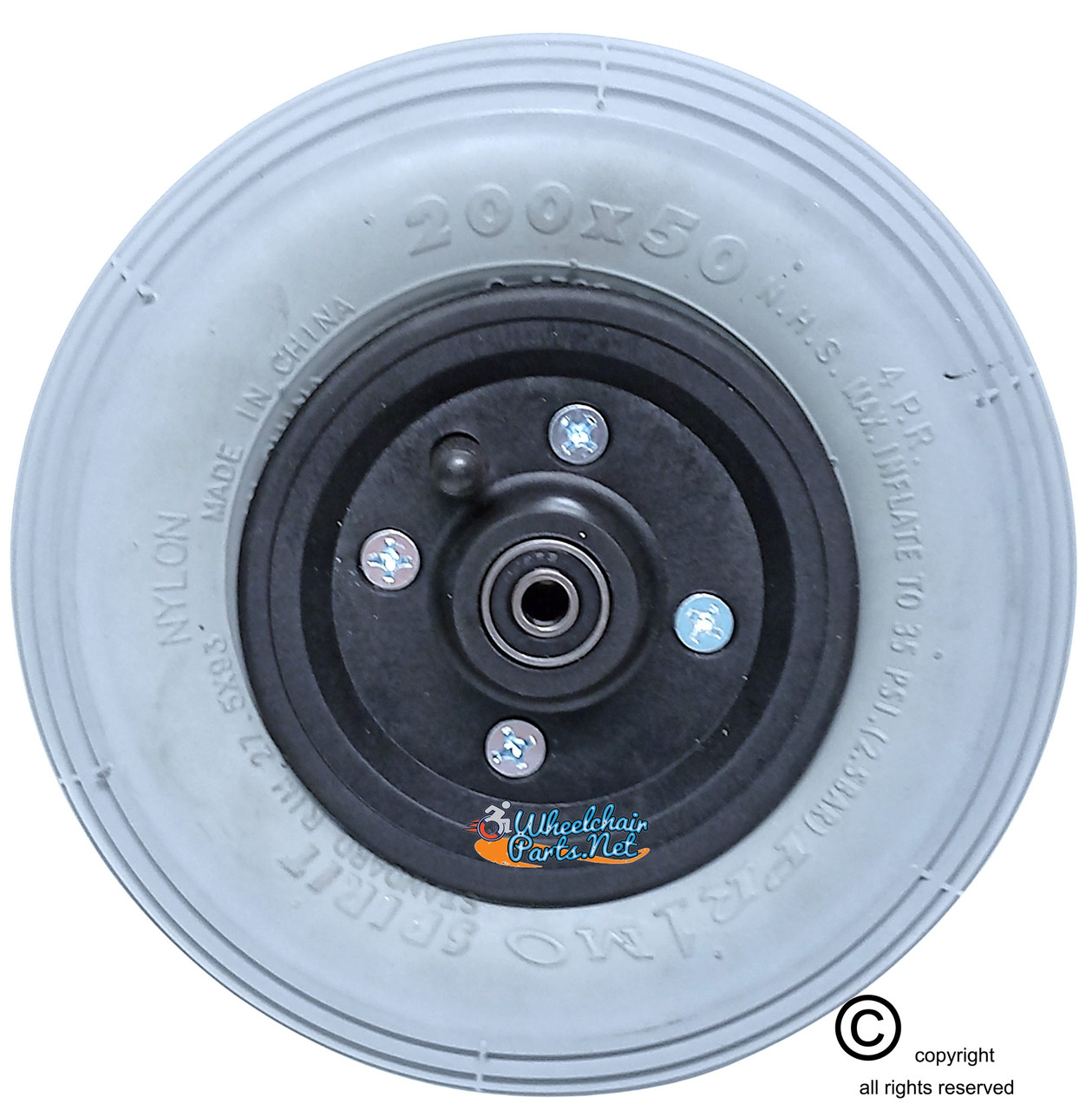8 x 2"(200X50) Pneumatic Tire and Tube Caster Wheel with 7/16" Bearings. Sold as Pair