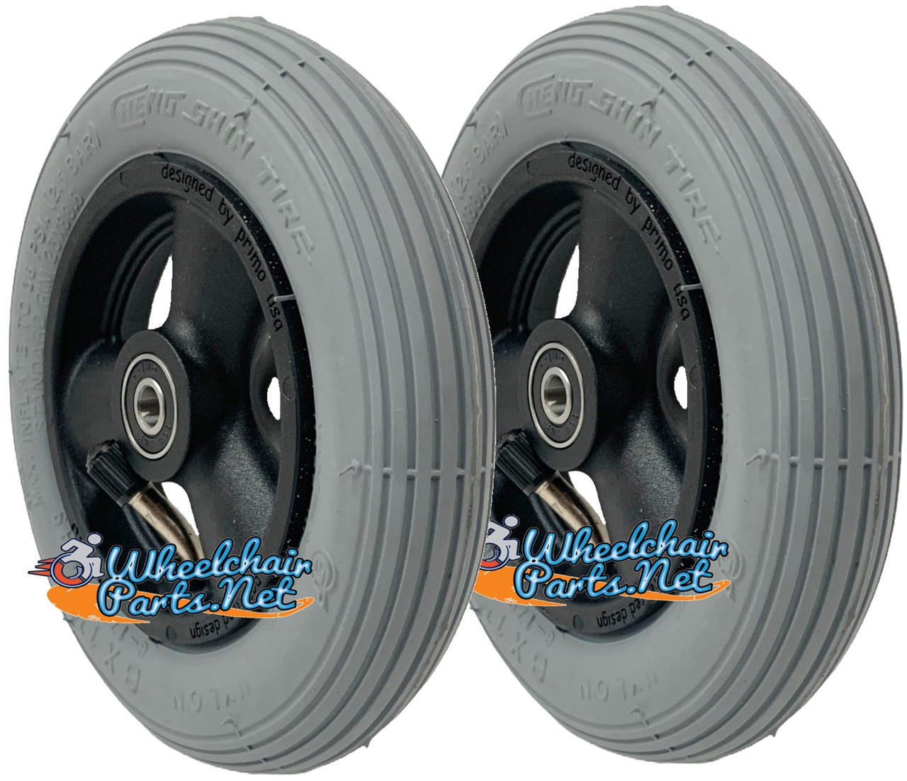 CW113Q 6 x 1 1/4"  3 Spoke wheel w/pneumatic Tire/Tube. Sold In Pairs