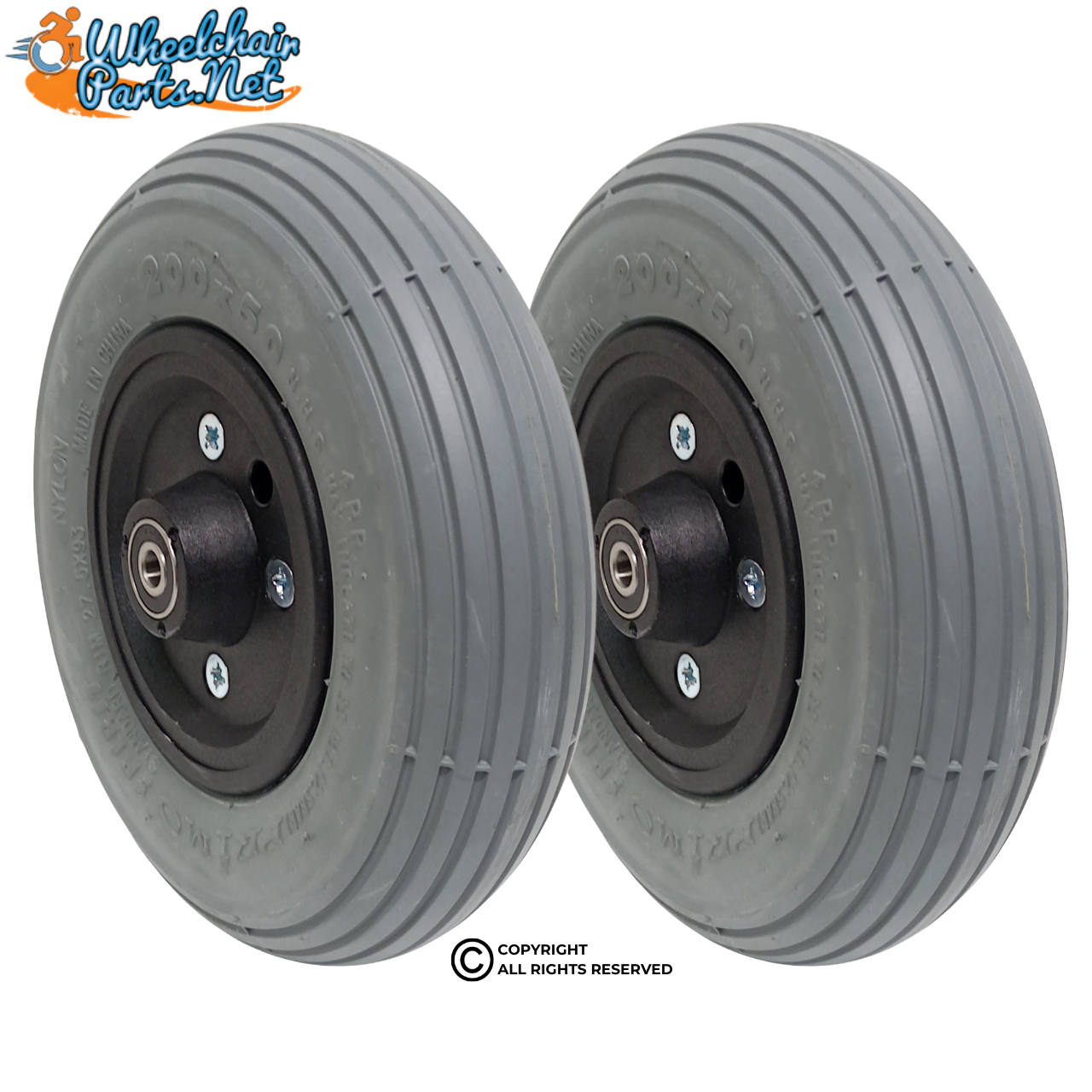 CW193-5 8" x 2" (200 x 50) Foam-Filled Caster Wheel Assembly with 5/16" Precision Bearings | Set of 2