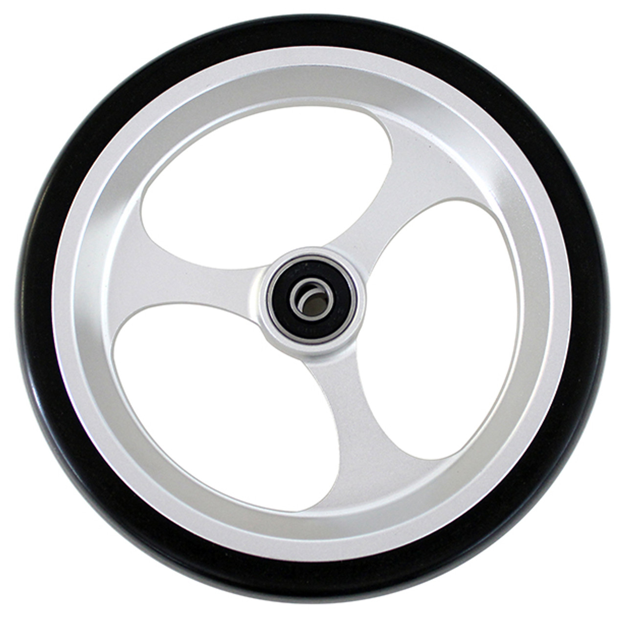 6" X 1 1/2" Aluminum 3 Spoke Wheel / Soft Urethane Tire with 5/16" bearings. Sold as Pair