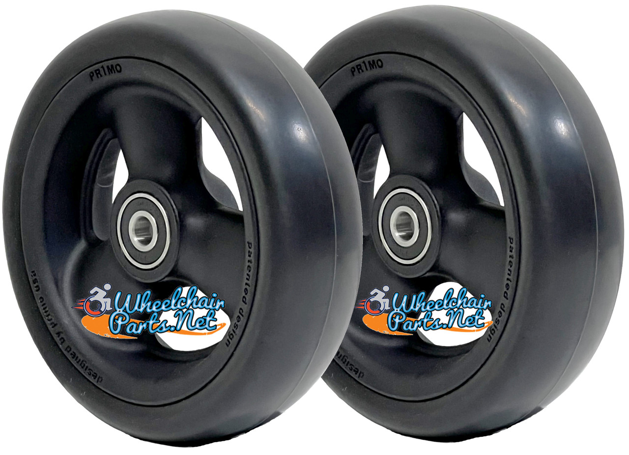 5" X 1 1/2" Composite Wheel and Soft Urethane Tire with 5/16" bearings. Sold as Pair