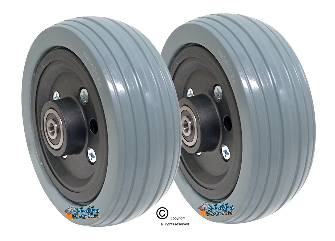 6x2 Caster Wheel, Black hub, Light grey tire w bearings & spacer. Sold as Pair