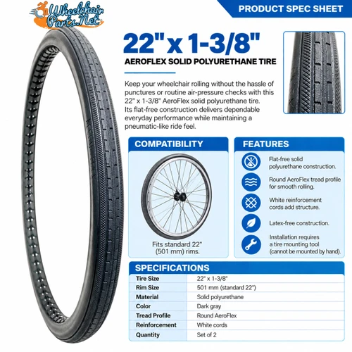 22" x 1-3/8" - 1/4" AeroFlex Dark Gray Solid Polyurethane Tire | Set of 2