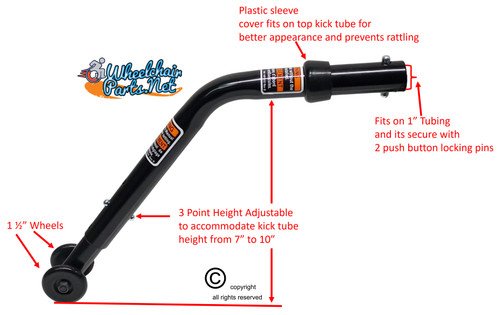 Invacare Anti-Tipper, Rear, Button-Lock, For 1 Inch Tubing, Black
