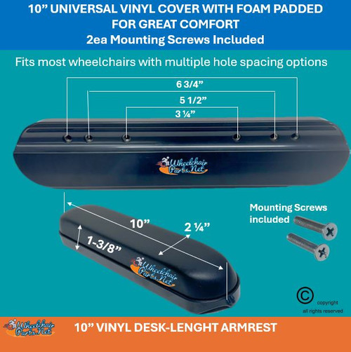 10" DESK LENGTH VINYL PADDED ARMREST - AVAILABLE IN COLORS - SOLD AS PAIR