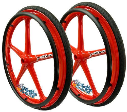 Set of 2 X-CORE Wheels in 24" (540) RED Color With PRIMO SENTINEL Tires & PushRims Set of 2 X-CORE Wheels in 24" (540) RED Color With PRIMO SENTINEL Tires & PushRims