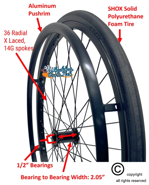 SET of 2,  24" (540mm) 36 Spoke Rim with SHOX Solid Tire in BLACK Color