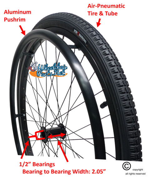 SET of 2, 24"x1 3/8" (540mm) 36Spoke Rim With Black Non-Marking Street Tread Air Tire and Tubes
