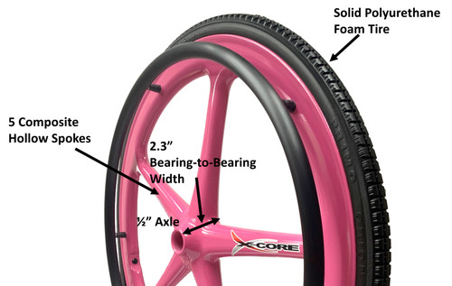 Set of 2 X-CORE Wheels 24" (540) PINK Color With PRIMO STREET Tires & Push Rims