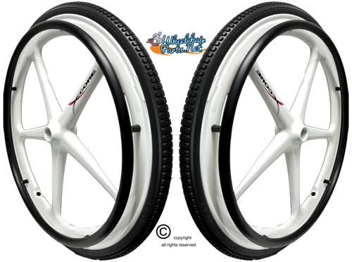 Set of 2 X-CORE Wheels 24" (540) WHITE Color With PRIMO STREET Tires & Push Rims