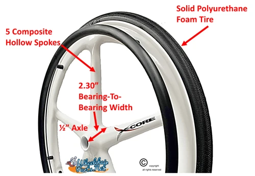 Set of 2 X-CORE Wheels 24" (540) WHITE Color With PRIMO STREET Tires & Push Rims