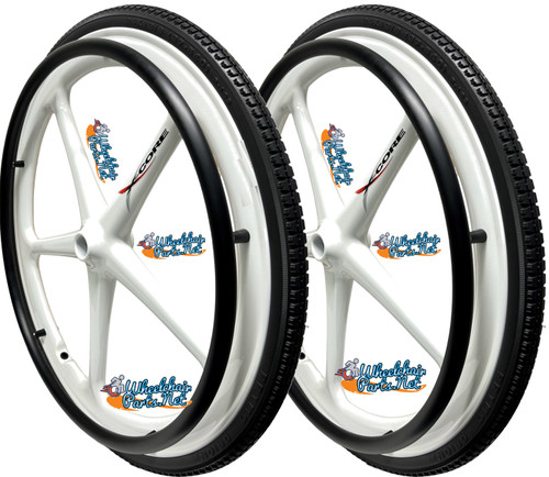 Set of 2 X-CORE Wheels 24" (540) WHITE Color With PRIMO STREET Tires & Push Rims Set of 2 X-CORE Wheels 24" (540) WHITE Color With PRIMO STREET Tires & Push Rims