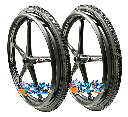 Set of 2 X-CORE Wheels 24" (540) BLACK Color With SOLID STREET Tires & Push Rims