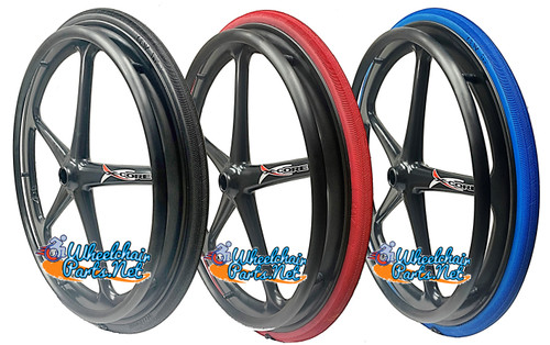 Set of 2 X-CORE Wheels 24" (540) BLACK Color With SHOX G1 SOLID Tires & Push Rims