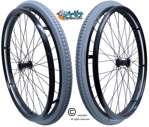 SET of 2,  24" x 1 3/8" (540mm) 36 Spoke Rim with SOLID Polyurethane Foam Tires. Hard Anodize Pushrims.