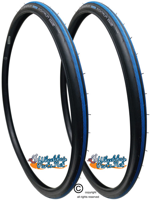 SCHWALBE RIGHTRUN 24" x 1" Black and Blue Tread. Pneumatic Tire. Sold as Pair.