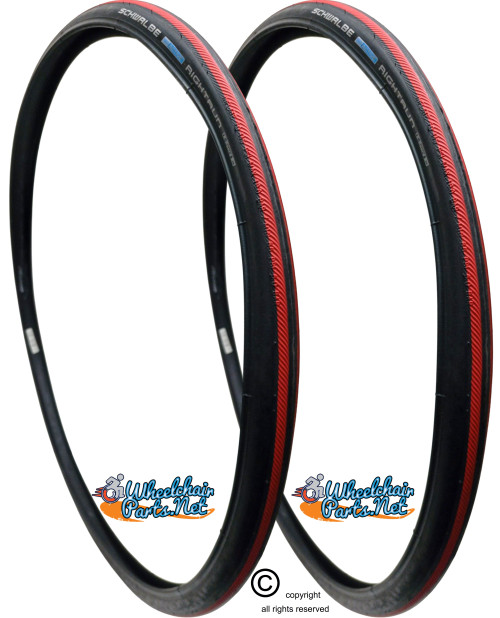 SCHWALBE RIGHTRUN 24" x 1" Black with Red tread. Pneumatic Tire. Sold as Pair.