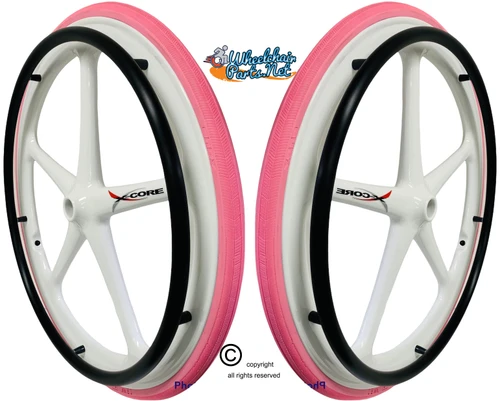 Set of 2 X-CORE Wheels 24" (540) WHITE Color & SHOX Tires in PINK COLOR